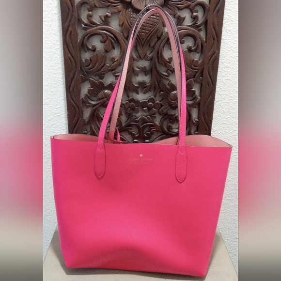 SALE ~ Kate Spade New York Reversible Leather Tote Fuchsia, Brand New - Picture 1 of 8